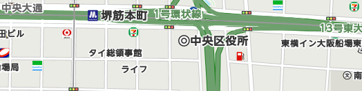 大阪市中央区周辺の地図